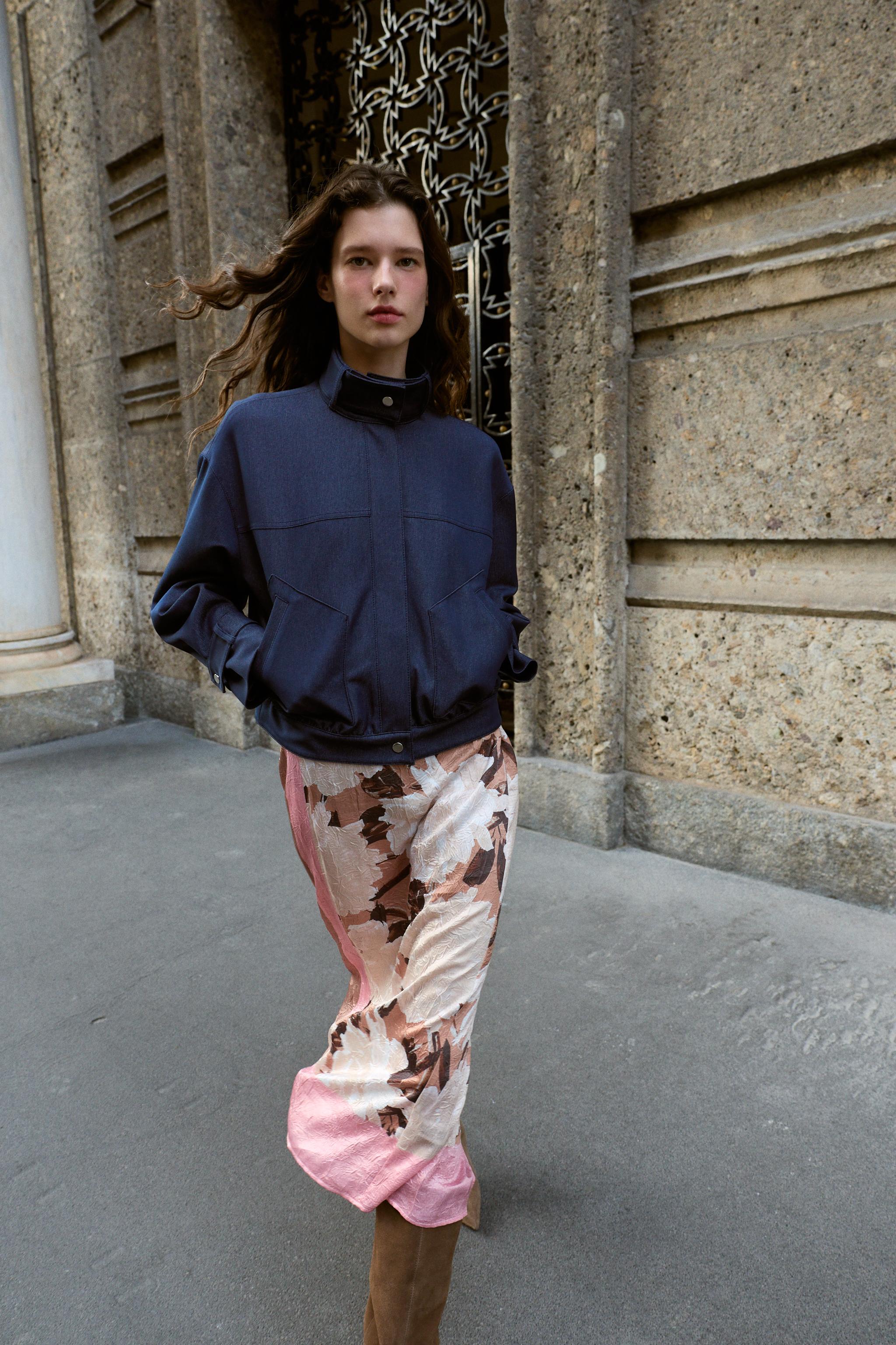 FLORAL PRINT SATIN EFFECT MIDI SKIRT